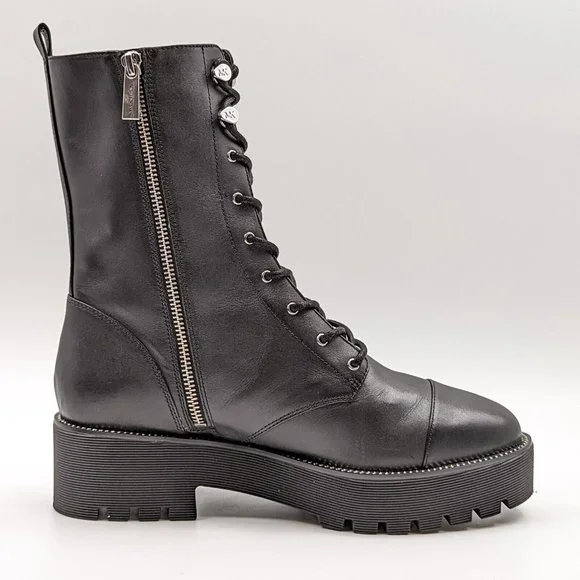 Michael Kors Women Bryce Platform Black Leather Lace Combat Boots US 9.5 M NEW - Picture 4 of 10